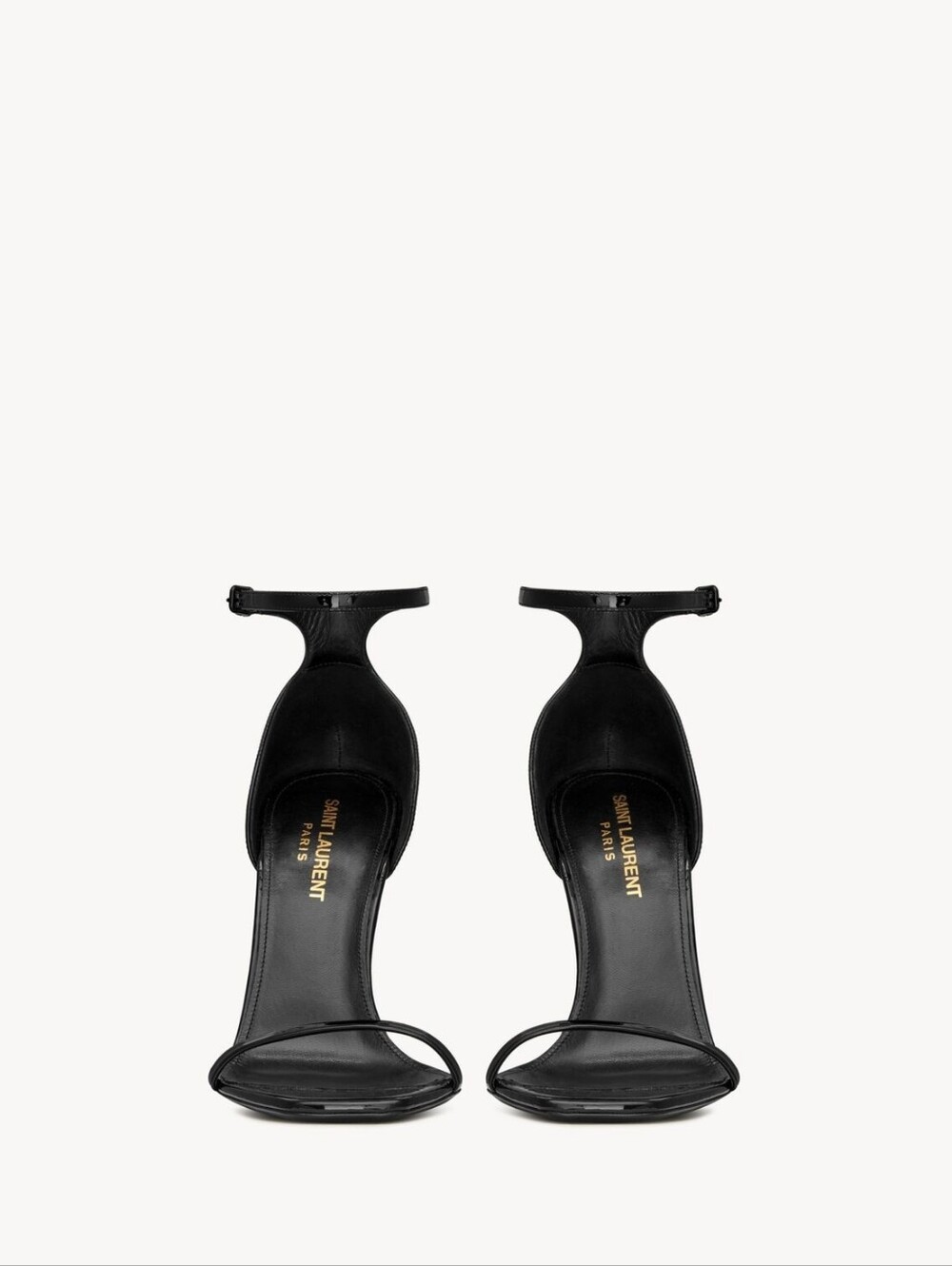 Saint Laurent Black Patent Logo Sculptural Heel Sandals - Picture 2 of 11